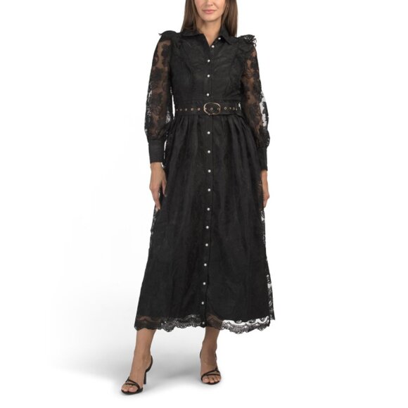 DALIA MACPHEE Black Long Sleeve Lace Maxi Dress - Picture 1 of 2